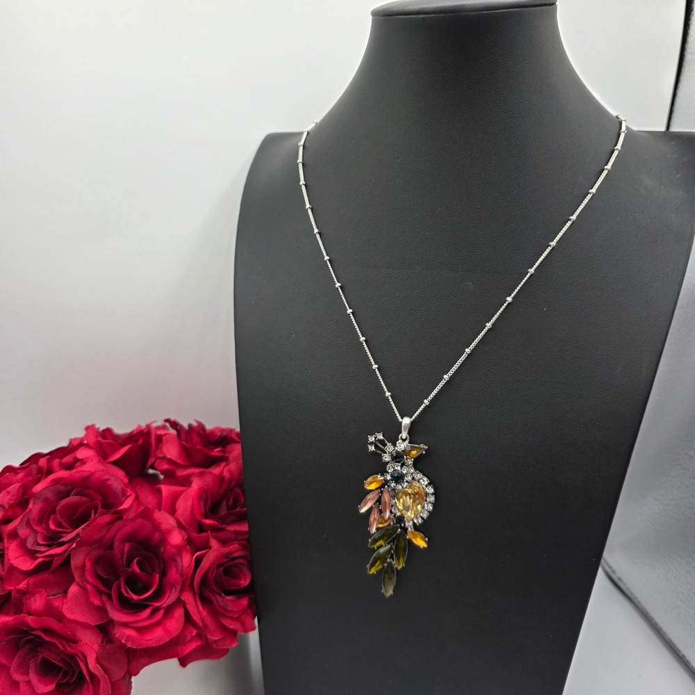 Ann Taylor Factory Bird Silverā Tone Rhinestone Statement Pendant Necklace 18"